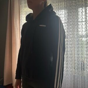 Adidas Dark Hoodie with Subtle Stripes